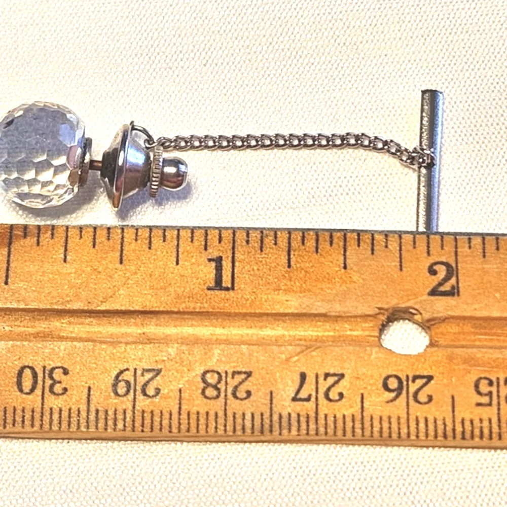 Crystal Ball Tie Tack with Gun metal Chain